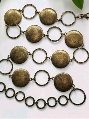 Vintage Antiqued Bronze Tone Disc Chain Belt Faux Coin Medallion Hip Gypsy 45"